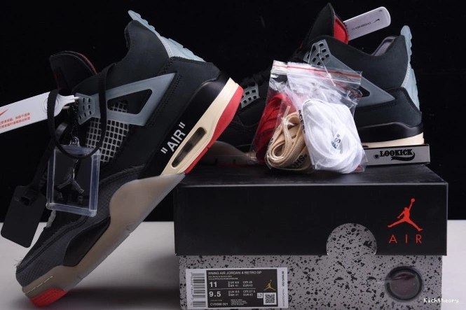 Kick Theory x Off Jordan Retro CV9388-001 White Air 4 Bred 0723